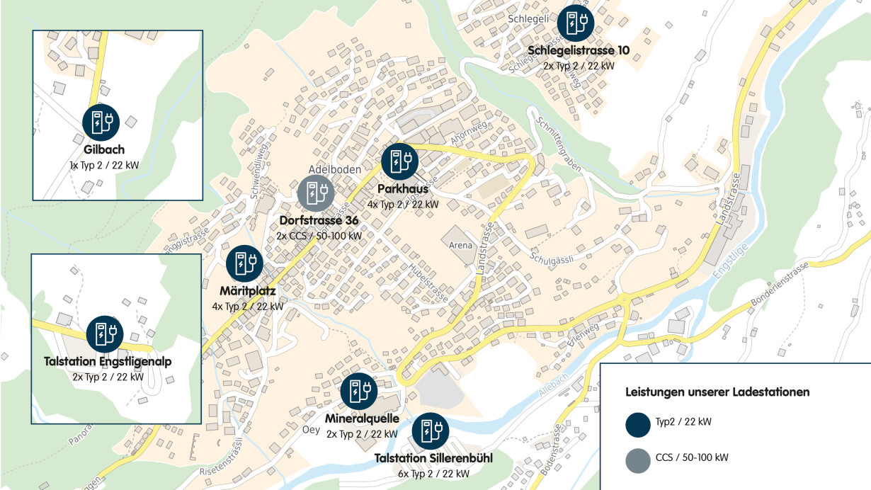 Öffentliche E-Ladestationen in Adelboden